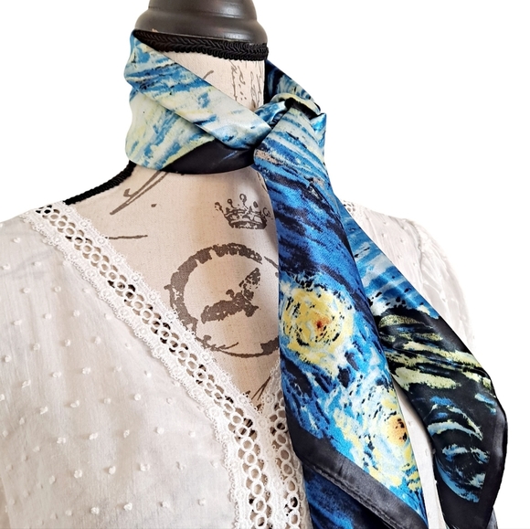 💖 2/$30 Square Satin abstract art oil painting blue Hair neck or purse Scarf - Picture 9 of 14